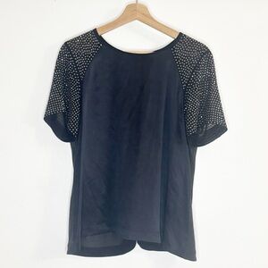 Rebecca Taylor Studded Short Sleeve Silk Navy Top Sz 6